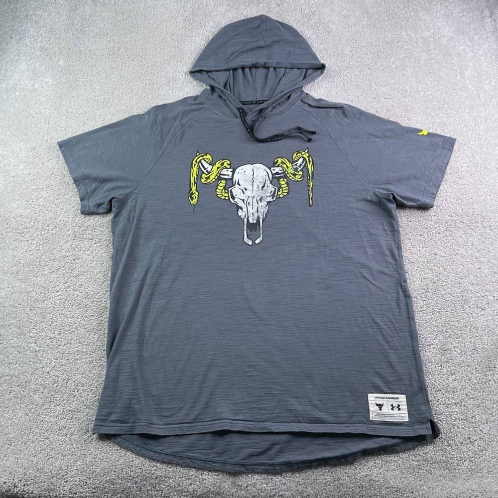 Under Armour Hoodie Mens XL Gray Project Rock Bull Skull Snake Charged Cotton